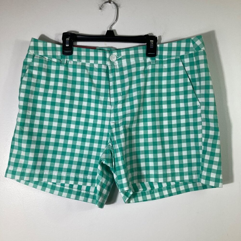 Womens Merona Gingham Chino Shorts Green White 14 NWT